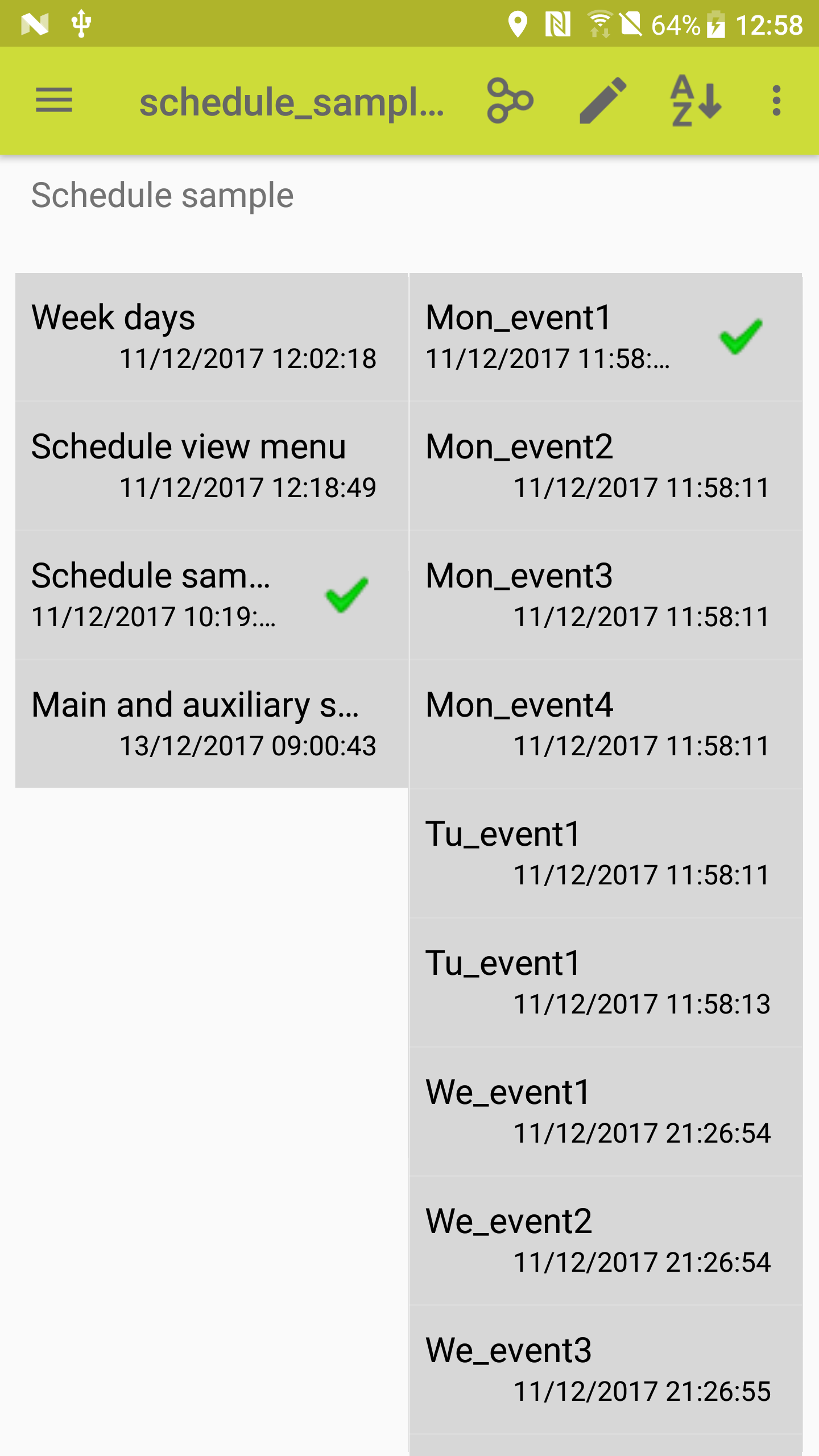 schedule events list sample