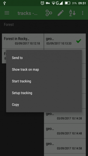 notes list track options menu